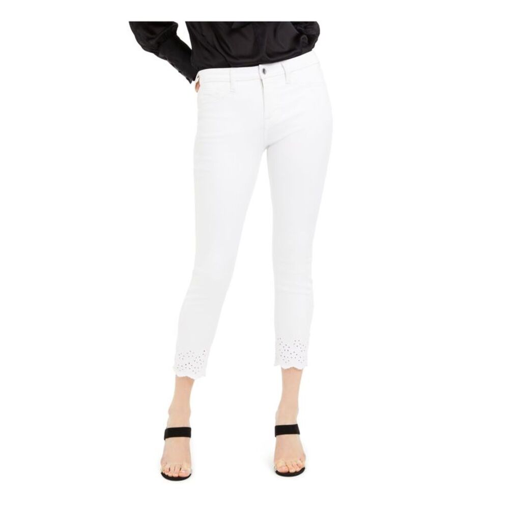 Jen 7 By 7 For All Mankind Womens White Zippered Skinny Jeans 18